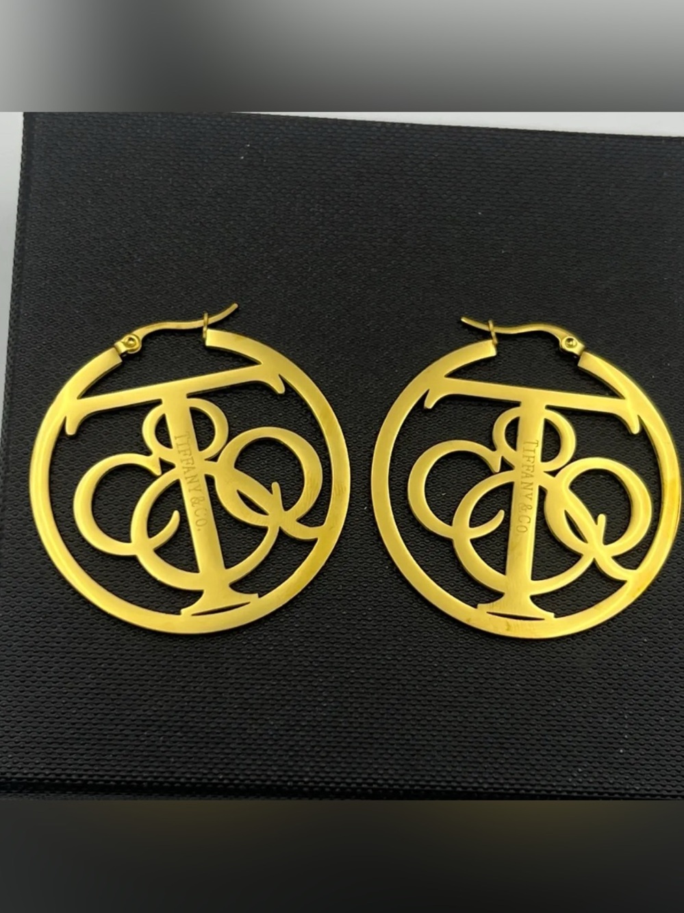 Tiffany & Co. Gold Monogram Circle Hoop Earrings